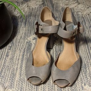 Frye peep toe grey leather heels